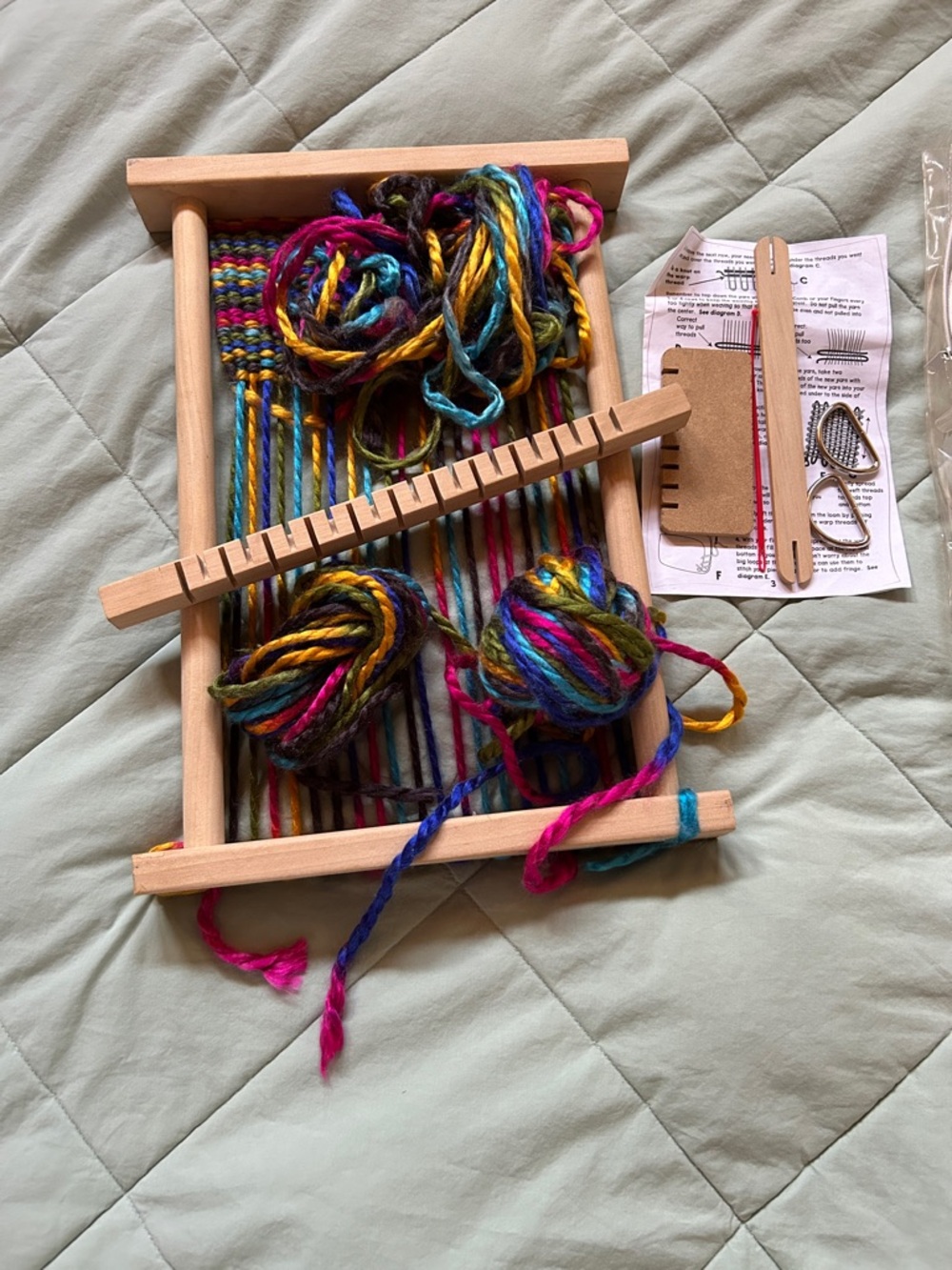 Wooden Frame Loom with Multicolor Wool Yarn